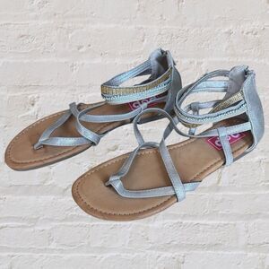 EDL Presents Pop Eiffel Antique Gold Embellished Strappy Sandal Size 8 1/2